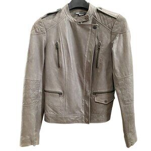 Vince Quilted Leather Moto Jacket Sz XS Gray Motorcycle Biker Zipper /closure